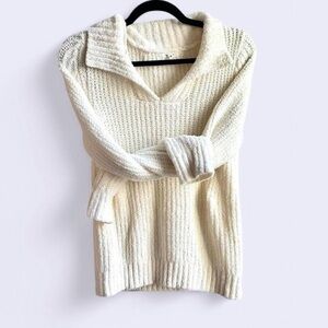 Maurices Cream V-Neck Sweater with Cozy Knit